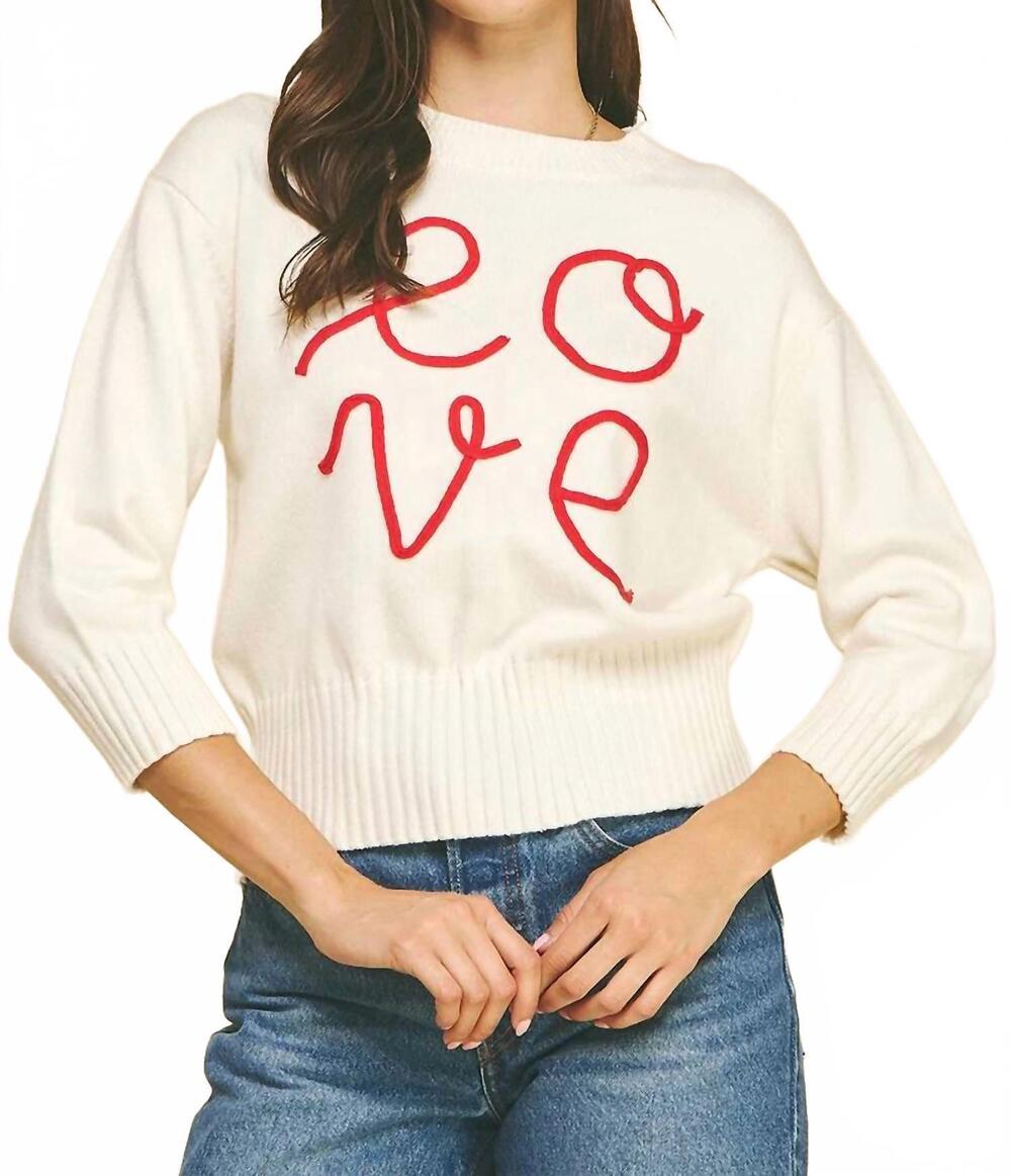 NEW PINCH love letter embroidered sweater in cream & red